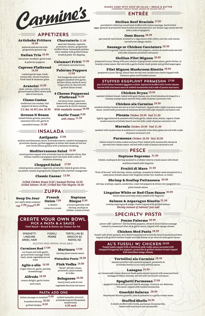 Carmines menu shop